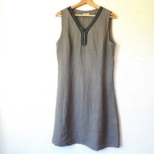 Lina Tomei Made in Italy Gray V Neck Crystal Encrusted Linen Shift Dress Medium
